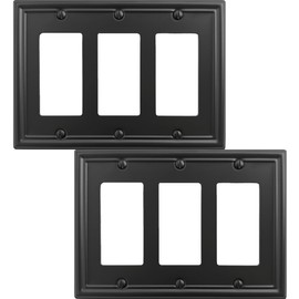OKAWYC Black Luca Metal Wall Plate, 3-Gang Triple Decorator Rocker Light Switch Cover, 2-Pack Modern Decorative Durable Stylish Wallplate for Dimmer Switch, GFCI Outlet, or Power Receptacle