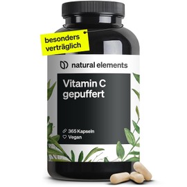Vitamin C 500 mg, 365 Capsules, Premium Buffered Vitamin C (pH Neutral, Acid-Free and Gentle on the Stomach), No Unwanted Additives, Vegan and Made in Germany