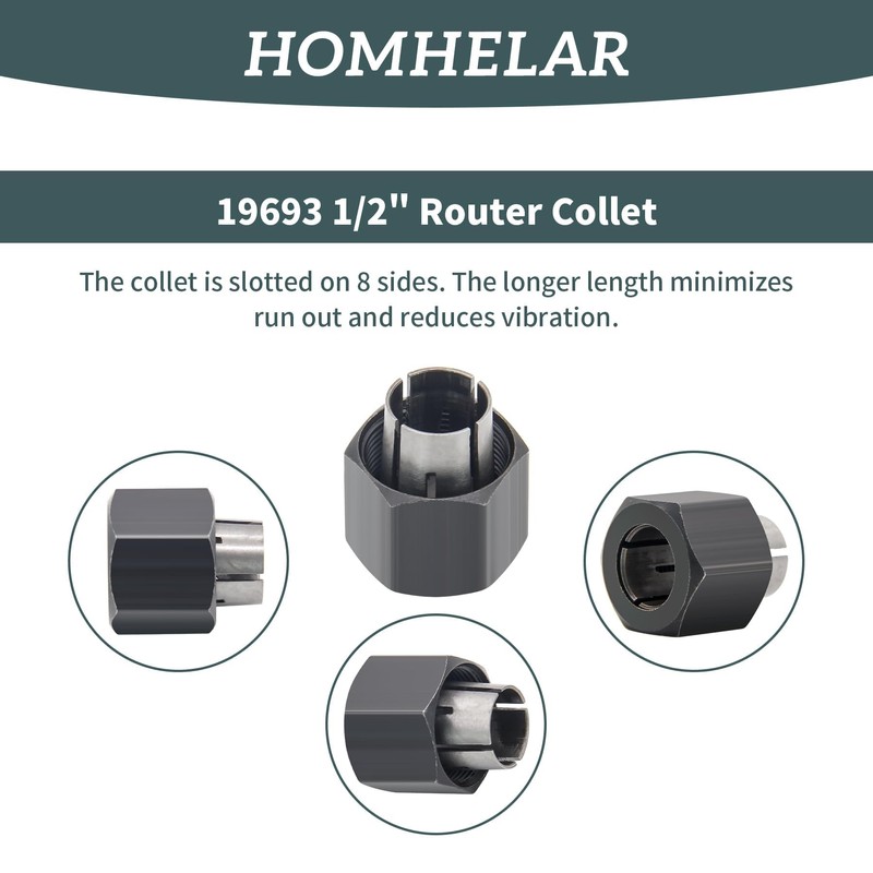 Homhelar 19693 1/2" Router Collet Replaces for 326286-03 2610906284 Hitachii