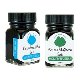 Monteverde 60ml Core Fountain Pen Ink Bottle (30ml Caribbean Blue Ink Bottle G309CU, 30ml Emerald Green Ink Bottle G309EG)