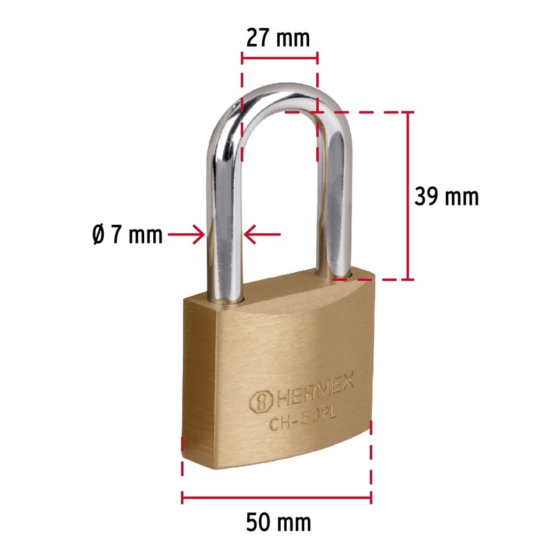 Iron padlock, brass color, 50mm long, box, Basic