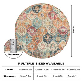 kyaoayo Round Rug Vintage Boho, Washable Vintage Short Pile Rug, Non-Slip Rug for Dining Room, Bedroom, Indoor & Outdoor Modern Mandala Printed Rug (Orange, Diameter 120 cm)