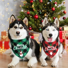 JOTFA 2 Pack Christmas Dog Bandanas, Multi Sizes Holiday Christmas Plaid Dog Puppy Bandana Scarf Costume for Small Medium Large Dogs Pets (Large)
