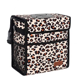 Femuar Leak Proof Car Trash Bag Large Capacity Waterproof Garbage Can with Lid for SUV Leopard Print