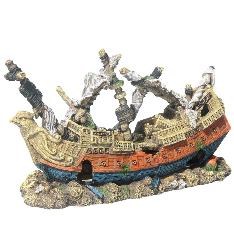 RVQIGYP Large Fish Tank Decoration Treasure Hunting Pirate Ship, Aquarium