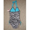 Justice One Piece Swimsuit Swim Suit Blue Black Zebra Print