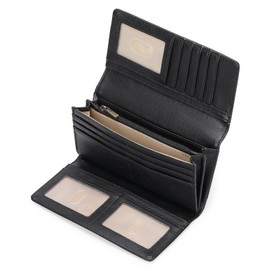 GOIACII Women's Leather Vintage RFID Blocking Wallet Large and Long Format Wallet with 11 Card Slots and Change Compartment, A03-black., Elegant