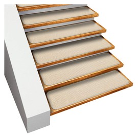 House, Home and More Set of 15 Skid-Resistant Carpet Stair Treads - Ivory Cream - 8 Inches X 27 Inches