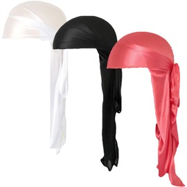 COYUN Pack of 3 Silk Men's Durag, Durags Do Rags with Long Tail and Wide Straps for Men Women, Elastic Durags Soft Breathable Silky Wavy, Silky Durag Caps with Long Tail