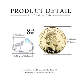 Wolfs Rings 925 Sterling Silver Moonstone Rings Adjustable Ring Animal Rings Gift Christmas Jewellery for Women (8)