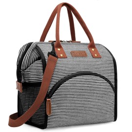 LOKASS Lunch Bag Insulated Lunch Box Wide-Open Lunch Tote Bag with Removable Shoulder Strap for Women/Men Adults Work Picnic Hiking Beach Fishing(Stripes)