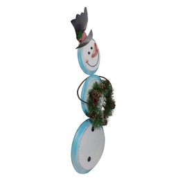 36" White and Blue Metal Snowman with Wreath Christmas Floor Decoration