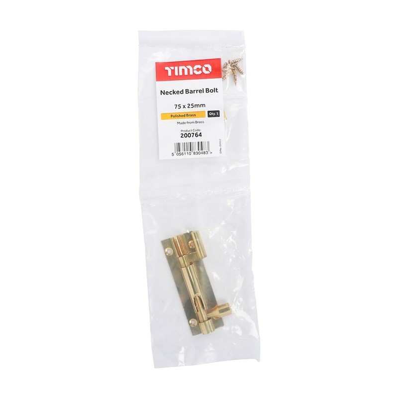 Timco - Necked Barrel Bolt - Polished Brass (Size 75