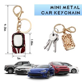 FSTURIOS Car Keychain, 3D Cooper Car Model Key Chain Decorated with Rhinestone, Mini Style Cars Keychain with Metal Ring (Dark Red)