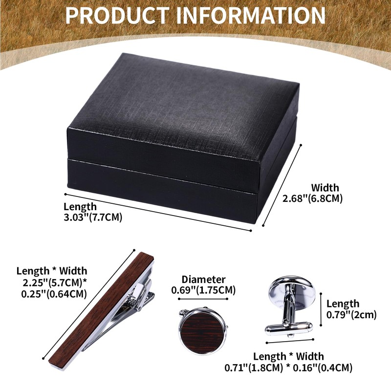 Avaner Men's Tie Clip Cufflinks: 3 Pcs Wooden Metal Tie