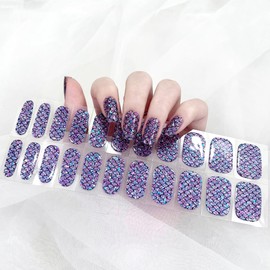 LIFOOST Semi Cured Gel Nail Sticker Glitter Sequins Nail Polish Strips Full Nail Wraps for Women Nail Art Design