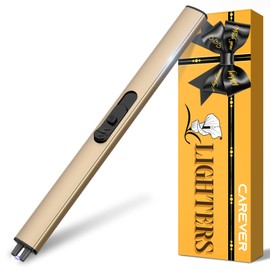 Candle Lighter Stocking Stuffers for Women Men, Electric Candle Lighter USB Rechargeable Graduation Gifts for Him Wife Girlfriend Safety Lock Long Lighters for Grill Kitchen BBQ Camping,Champagne Gold