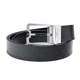 Emporio Armani Y4S502 Y221E 81386 Men's Belt, Width 1.4 inches (3.5 cm), Eagle Embossing, Stringer System Compatible, Reversible, Black, Free size
