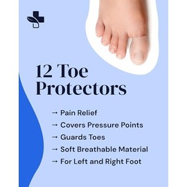 YOGAMEDIC Big Toe Protectors - 12 Pieces Cuttable Toe Separators for Women & Men, Ingrown Toenail Treatment - Gel Hammer Toes Caps Blister Bandages for Feet - Rubbing, Corns Removers for Toes Spacers