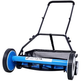 Donext Lawn Mower, 20-Inch 5-Blade Push Reel Lawn Mower with Grass Catcher, Reel Mower with 4 Wheels, Blue