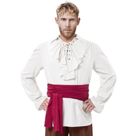 Mens Renaissance Victorian Medieval Pirate Shirt Lace Up Colonial Steampunk Gothic Ruffled Costume Top Clothing(White S)