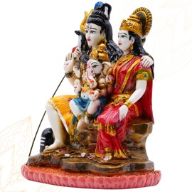 Vedic Charya Religious Shiv Parivar Statue 8 Inch - Shiva Parvati and Ganesh Idol - Shiva Family Indian Hindu God Sculpture for Home Office Temple Decor, Diwali & Shivratri Pooja Handmade Statues