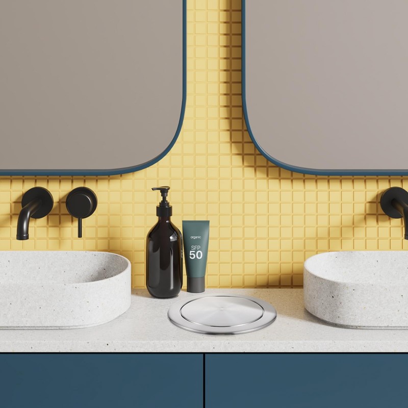 Generic Trash Can Lid: Embedded Countertop Built-in Trash Chute Round