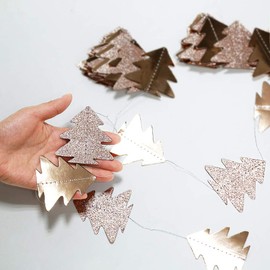 Cheerland Glitter Champagne Gold Christmas Tree Garland Kit for Xmas Home Party Decoration Hanging Streamer Backdrop Xmas Tree Garland Decor for Living Room Mantle Window Doorway