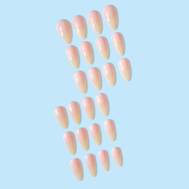 JUSTOTRY 24 Pcs Gradient Almond Short Press on Nails,Nude Solid Fake Nails Pattern,Glossy False Nails Medium for Nails Art,White French Oval Stick on Nails for Women and Teens Gifts