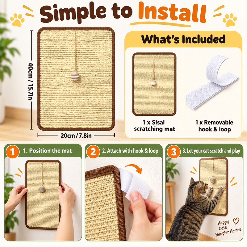 Sisal Cat Scratcher Replacement Pad with Hanging Ball – 40