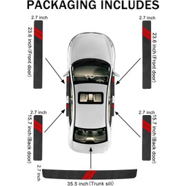 Door Sill Protector Set of 5 Universal Car Door Sill Protector Anti-Scratch Protective Stripes Threshold for Cars Trucks Carbon Fiber Leather Self-Adhesive Decals with Plastic Scraper (Red)