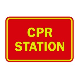 Signs ByLITA Classic CPR Station Sign with Adhesive Tape, Mounts On Any Surface, Weather Resistant, Indoor/Outdoor Use (Red/Yellow) - Large