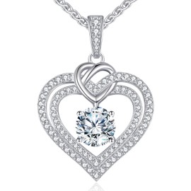 CDE Women's Moissanite Necklace 925 Silver Double Heart VVS1 Clarity D Colour Women's Jewellery Birthday Gift for Her Girlfriend Christmas Valentine's Day Mother's Day, Sterling Silver, Moissanite