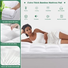 GRT Pillowtop Mattress Topper California King Size, Rayon from Bamboo Mattress Cover Padded with 900gsm 3D Snow Down Alternative Filling, Extra Thick Mattress Pad Cali King for Back Pain