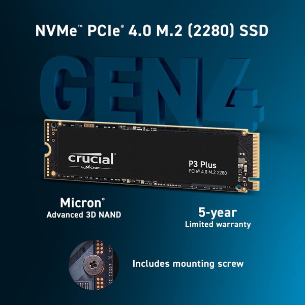 Crucial P3 Plus 1TB PCIe 4.0 3D NAND NVMe M.2 SSD 最大5000MB/秒 - CT1000P3PSSD8