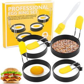 Fried Egg Moulds, Pack of 4 Egg Ring Round Egg Rings Stainless Steel Omelet Pans Omelette Mould Pancake Mould Pancake Mould Egg Shaper for Fried Egg Pancakes Omelets Sandwiches