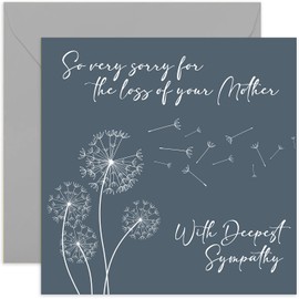 Sorry For The Sad Loss of Your Mother Sympathy Card - Bleu Grey Dandelion Condolences Design - Mourning Bereavement Cards for Adults - Thinking of You | Blank Inside
