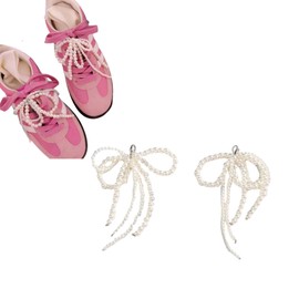 2 pcs Pears Shoes Charms for Sneakers, Shoelace Charms, Pearls Bowknot Decoration Charms Shoe Accessories (white)
