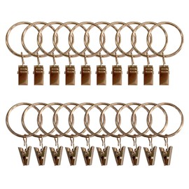 20Pcs Metal Curtain Rings with Clips, 32mm/1.26in Inner Diameter Shower Curtain Rings with Metal Clips and Hooks, Heavy Duty Drapery Curtain Ring Clips for Rods (Golden)