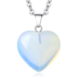 XIANNVXI Heart Necklaces for Women Crystal Heart Pendant Necklaces Opal Necklace Natural Healing Gemstone Pendant with Silver Chain Reiki Jewellery Necklace Gifts