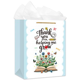 WaaHome Teacher Gift Bag for Women Men - 11.5'' Large Teacher Appreciation Gift Bag with Tissue Paper and Handle - End of Year Graduation Teacher Gifts from Students