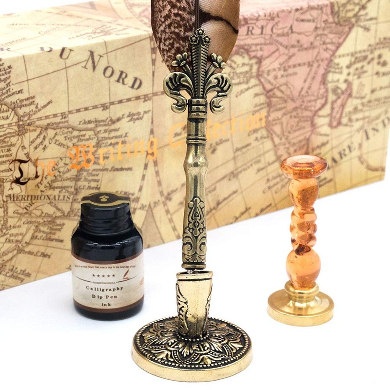 GC QUILL Antique Quill Pen Unique Half-Patterned Feather Pen Set
