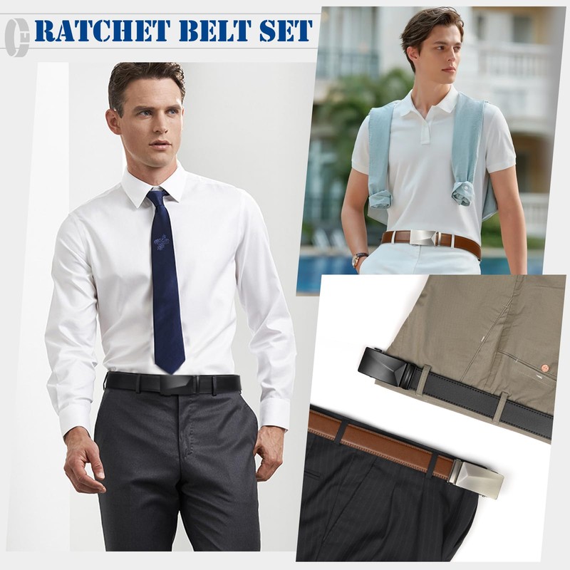 IGOLUMON Men's 2 Piece Leather Belt, Men's Automatic Belt with