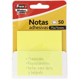 Fixo Notes | Transparent Sticky Notes | 50 Notes 75 x 75 mm | Plastic | Pastel Yellow | Reusable and Waterproof | for Aesthetic Stationery Lovers | Ideal as School Supplies