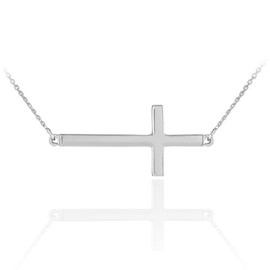 925 Sterling Silver Celebrity Sideways Cross Pendant Necklace with 18" Rolo Chain