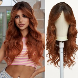 Esmee Long Wavy Ombre Ginger Auburn Wigs for Women Natural Synthetic Hair Heat Resistant Wig for Daily Party Cosplay Use