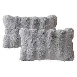 Set of 2 Light Grey Decorative Cushion Covers, Faux Fur & Velvet Throw Pillowcases for Sofa, Couch, or Bed, Soft and Stylish, 30x50cm
