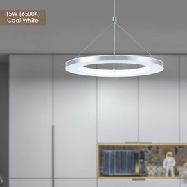 CHYING Modern Pendant Light Mini LED Chandeliers 1-Ring Contemporary Kitchen Island Light Adjustable Height Hanging Light Fixture for Dining Room Restaurant, 15W 6500K Cool White