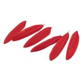 Vintageparts Set of 6 Red Feather Pendants for Making Your Own Jewellery