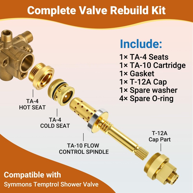 Shower Valve Rebuild Kit Compatible with Symmons Temptrol, Includes TA-10